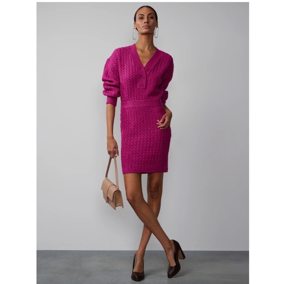 New York & Company Dresses & Skirts - NEW Cable Knit Button Thick Placket Sweater Dress sz Large L
